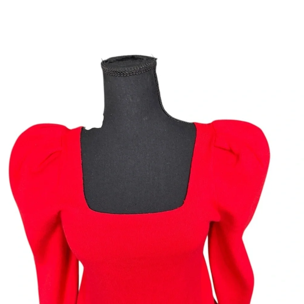 Banana Republic Red Puff Sleeve Square Neck Knit Top XS Valentine’s Romantic N54